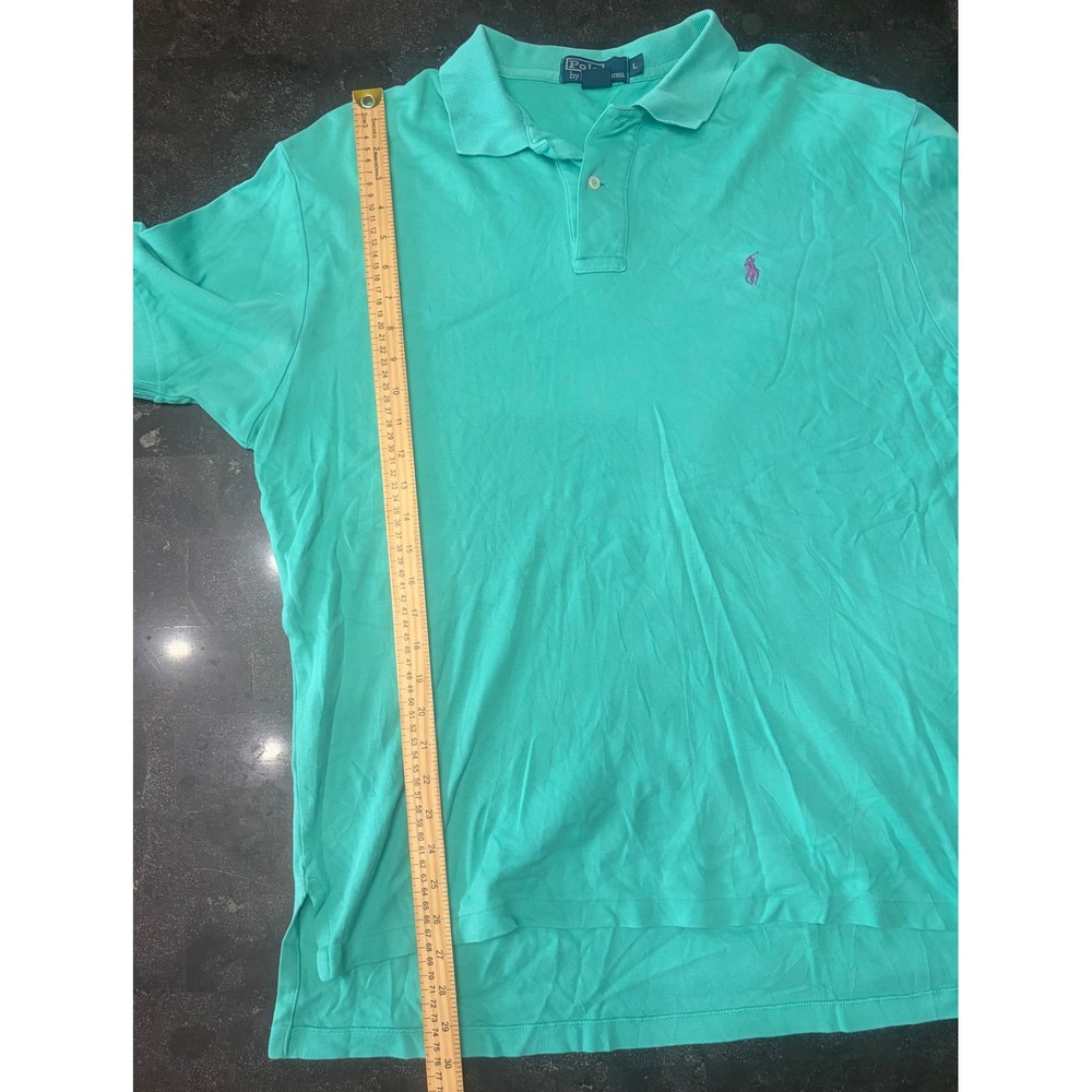 Polo Ralph Lauren Mens Large Green Pique Polo Shirt Purple Pony Short Sleeve - Picture 8 of 9